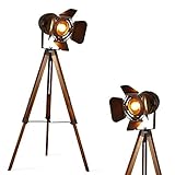 Barcelona LED Vintage Stehleuchte Tripod Stehlampe Deckenfluter im Cinema Stil, mit Dreifuß aus Holz Stativ Holz, Studiolampe, Studioleuchte, Wohnzimmerlampe, Wohnzimmerleuchte, LV 234