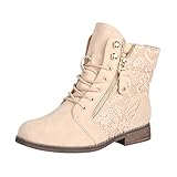 Elara Damen Stiefeletten Worker Boots Spitze Chunkyrayan B9812-KB-Beige-42