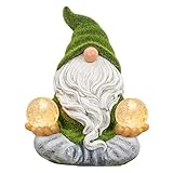TERESA'S COLLECTIONS 27cm Gartenzwerg Wetterfest Figur Yoga Lustige Zwerg Beflockte Gartenfiguren aus Kunstharz mit Zwei Glaskugel Solarleuchte Gartenwichtel Gartendeko Figuren für Außen Terrasse Hof