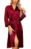 Sopesil Damen Satin Bademantel Unisex Satin Bademantel Kimono V-Ausschnitt Morgenmantel für Spa Haus und Hotel