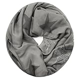 Glamexx24 Loop schal leichter Langschal Sterne Muster Schlauchschal Strass Tuch Viele Farben SC20170401, A7 Grau, Einheitsgröße