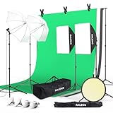 RALENO Fotostudio Set, 2,6m x 3m Hintergrund Stützsystem Greensreen Set, Softbox Studio Beleuchtungsset mit 5500K 97 CRI, 50W und 45W LED Lampen für Produkt Porträt Video Produktfotografie