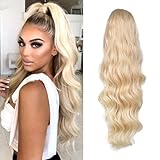 YEESHEDO Pferdeschwanz Haarteil Clip Extensions mit Kordelzug Lang Wellig Blond Haarverlängerunge Natürliche Perücke Afro Lockige Ponytail fuer Zopf (Farbe: 24/613#)
