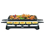 Tefal Raclette Grill Ambiance, Raclette 10 Personen, inkl. Tischgrill-Funktion, Grillplatte antihaftbeschichtet + spülmaschinengeeignet, abnehmbares 2 Meter-Kabel, schwarz, Edelstahl, 1350W, RE4588