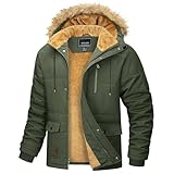MAGCOMSEN Herren Wintermantel Parka Warme Outdoorjacke Fleece Winddicht Kapuzenjacke Herren Gefüttert Arbeitsjacke Verdickt Übergangsjacke Wandern Trekkingjacke mit Multi Taschen Armeegrün XL