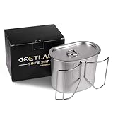 Goetland 304 Edelstahl US Militär Feldflasche Becher Feldflaschenbecher 0,8 L mit Deckel und Klappgriffe Kochtopf Campingbecher