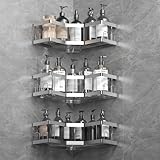 Duschablage Ohne Bohren, 3 Pcs Silber Duschregal, 201 Edelstahl Badregal mit Kleber, Shampoo Halterung für Dusche, Rostbeständiger Duschkorb, Dusche Halterung Zubehör, Badezimmer Regal