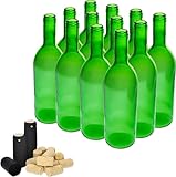 Browin 631473 Set von 12 grünen Weinflaschen aus Glas, von einem Fassungsvermögen von 750 ml mit Korken und Schrumpfkappen, Weinflasche 750 ml mit Korken, Glasflasche Leere Flasche fur Wein