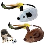 2 PCS Magic Maus Katze,Katzenspielzeug Ferngesteuert mit Federschwanz und Glocke,Katzenspielzeug Maus per USB wiederaufladbar für Katzentraining und gegen Langeweile,für Katzen Katzenliebling