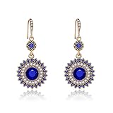 AILUOR Vintage Runde blaue Saphir Sonnenblumen baumeln Ohrringe, Frauen einzigartige Retro bunte ethnische böhmische Ohrringe Schmuck für Frauen (Gold-Blau)