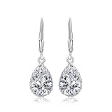 Diamond Treats 925 Sterling Silber-Tropfenohrringe für Frauen mit birnenförmigen Zirkonia-Steinen, lange Ohrhänger für Damen aus 925 Sterlingsilber mit Brisurverschluss