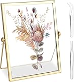 RONMOSNEA Glas Metall Fotorahmen,15 X 20 cm Retro Gold Glasbilderrahmen,Bilderrahmen Glasrahmen für Gepresste Blumen,Bilderrahmen Gold für Zuhause und Büro Pflanzenprobe,Getrockneter Blumen
