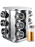 Gewürzkarussell Drehbar mit 12 Gewürzgläsern - Luftdicht - Inkl. Etiketten und Stift zum Beschriften - Gewürzaufbewahrung Silber