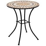 DEGAMO Bistrotisch Mosaiktisch Lucca 60cm rund, Gestell Metall schwarz, Tischplatte aus Keramik in Mosaik-Optik, grau/Terracotta