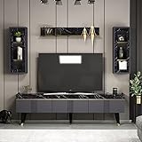 KARYA Wohnwand – Wohnzimmer TV Set – TV Schrank – TV Lowboard – Fernsehtisch - TV Möbel mit 3 Türen in modernem Design (Anthrazit/Marmor)