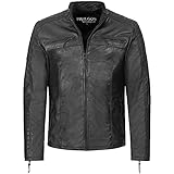 PAULGOS Herren Lederjacke Echtes Leder Jacke Echtleder Übergangsjacke Fashion in 5 Farben Gr. S-7XL Design1 (Schwarz, XXL)