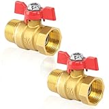 Messing Kugelhahn 3/4 Zoll, 2 Stück Kugelhahn mit Rotem Flügelgriff, Kugelhahn mit Flügelgriff 3/4" IG/AG Messing Absperrventil für Wasserleitungen Wasserhahn