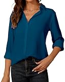 Damen Button-Down Shirts Langarm Kragen Tops Lady Work Office Chiffon Bluse
