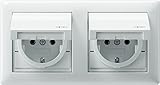 Komplett-Set Gira Standard 55 Abdeckrahmen, 2-fach - Reinweiß, glänzend mit 2x Steckdose, Klappdeckel -GIRA- -weiß-
