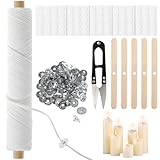 61m Kerzendocht, Kerzendochte für Kerzen Dochte für Kerzen mit 100 Stück Dochtaufkleber und Metallbasis, 5 Dochthalter, Kerzendocht Dick Rolle Candle Wick für Weihnachten Kerzen Hochzeit DIY Duftkerz