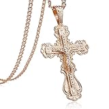 Halskette Kreuz Anhänger Halskette 585 Rose Gold Kruzifix Klarer Kristall Anhänger Für Männer Frauen Gebet Jesus 50Cm Gliederkette Schmuck Anhängerhal