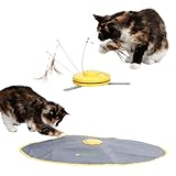 Kerbl Pet Katzenspielzeug 2in1 Catch the TailFeather, Federwedel, gelb, grau, 70x53x5cm, Nylon, Katzen, automatische Abschaltfunktion, rutschfest
