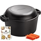 Overmont Gusseisen Topf Dutch Oven einsatzfertig eingebrannt Doppelfunktion Deckel/Bratpfanne für Küche Camping Garten BBQ Backen Gasgrill