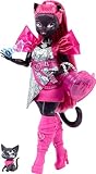 Monster High Catty Noir-Puppe mit Kätzchen Amulette und Zubehörteilen wie Rucksack, Notenheft, Mikrofon und mehr, HXH76