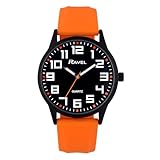 Ravel - Herrenuhr mit Schwarzem Gehäuse, Sportlichem Silikonarmband und Hervorgehobenen Stundenmarkierungen - Analoges Quarzwerk - RS003.08 - Orange