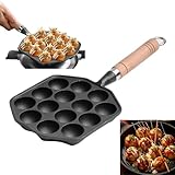 Topyond Takoyaki Pfanne,14 Löcher 3.8cm Loch Antihaft Pan Gusseisen mit Abnehmbarem Griff,Takoyaki Maker,Taiyaki Pfanne,Poffertjes Maker