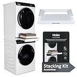 Haier Zwischenbaurahmen für Trockner & Waschmaschine, ausziehbar I Universaler Verbindungsrahmen für Haier Waschmaschine Serie 3, 5, 7 & Trockner Serie 5, 7 I Kippsicherer Zwischenbausatz weiß