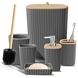 Clara Clark Badezimmer-Set – Graues Badezimmer-Zubehör-Set, 6-teiliges Badezimmer-Zubehör-Set, Badezimmer-Sets mit WC-Bürste, Mülleimer und Seifenspender