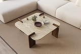 moebel17 Couchtisch Brilliance Travertin Braun Moderner Sofatisch, Tisch fürs Wohnzimmer aus Holz, Ablagefächer, Stauraum mit Tür, Desig 93335