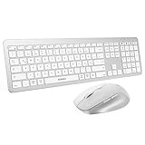 Seenda COE300 Tastatur Maus Set Kabellos, Dual-Bluetooth + 2,4 GHz USB, Ultra-Dünne Funktastatur für Windows, Mac OS, Laptops, iPads und Tablets, QWERTZ Layout Weiß und Silber