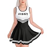 LittleForBig Damen Seidiger Ärmellose Overall Cheer Sissy Bodycon Mini Kleid Rock Schwarz XXXL