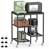 LIANTRAL Mikrowellen Regal 4 Stufig, Küchenregal mit Rollen, Bäckerregal, Standregal, Mehrzweck-Organizer für Backofen/Kaffeemaschine, Stabile Microwave Stand, Schwarz