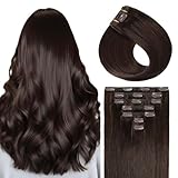 Sunya Clip in Extensions Echthaar Dunkelbraun Echt haar Extension Hair Remy Clips in Haarverlängerung Glatt Haar Seamless Skin Weft 70g 30cm