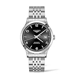 Longines Record Sunray Herren-Armbanduhr, schwarzes Zifferblatt, Automatik, L2.821.4.56.6, Schwarz , Armband