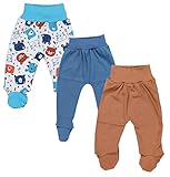 TupTam Baby Jungen Strampelhose mit Fuß 3er Pack, Farbe: Bärchen/Türkis/Jeans/Braun, Größe: 80