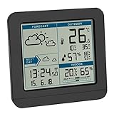 TFA Dostmann digitale Funk Wetterstation SKY, 35.1152.01, mit Außensensor, Temperatur & Luftfeuchtigkeit innen/außen, Wettervorhersage, Höchst- und Tiefstwerte, Funkuhr, 123 x 52 x 117 mm, schwarz