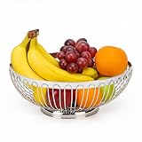 Tissting Obstschale Silber Edelstahl Obsttablett 20cm/22cm/24cm/26cm Runde Snack Gemüse Schale Europäischen Stil Draht Hohl Deko Obstkorb für Home, Restaurant(20cm)