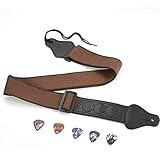Gitarrengurt für Akustikgitarre,E-Gitarre,Westerngitarre-Verstellbar Länge 94.5-155 cm,Komfortables und Atmungsaktives Gewebe,Extra 5 Einzigartige Plektren,Ideal für Erwachsene und Kinder