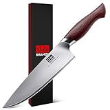 SHAN ZU Profi Kochmesser 20cm Japanisches Küchenmesser Chefmesser - Ultrascharf aus 5-lagiger 10Cr15MoV Edelstahl- Ergonomischer Pakka-Holz Griff - OKINAWA Series