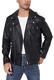 Fahsyee Lederjacke Herren, Kunstlederjacke Bomber Männer Motorrad Revers Zip-Up Slim Fit Biker Mantel Schwarz L