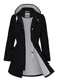 ATLASLAVA Regenjacke Damen Lang Wasserdicht Kapuze Regenmantel übergangsjacke Trenchcoat Outdoor Mantel Schwarz M