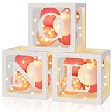 Deko 1. Geburtstag Mädchen Ballon Box - 3 Lichterketten, 3 Transparente Ballon Box(ONE), 30 Macaron Rosa Roségold Luftballons - Erster Partydekoration, Babyparty Deko