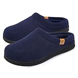 VeraCosy Herren Cord Mokassin Hausschuhe Memory Foam Winter Pantoffeln Dunkles Marineblau, 40-41 EU