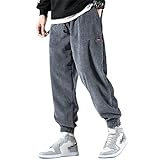 Baitang Haremshose für Herren, Streetwear, warme Cordhose, Outdoor-Komfort, lockere Jogger, Sporthose, Graue Herren-Hose,XXL