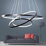 ANZHUANG LED Hängeleuchte Schwarz, Pendelleuchte Esstisch Höhenverstellbar Runde 3-Kreis-Entwurf Lampenschirm, Dimmbare Mit Fernbedienung 3000K-6500K, Acryl Hängelampe Wohnzimmer Modern 76W