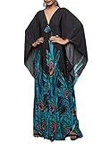 Bsubseach Plus Size Caftan Kleider für Damen Strandkleid Fledermaus Ärmel Sommer Maxi Kaftan Kleid Pfau Print